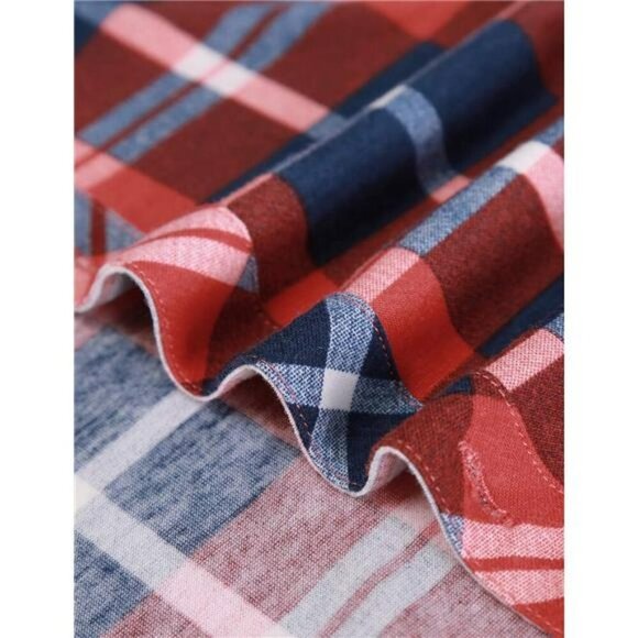 Plaid Button Down Shirt Womens Long Sleeve Collared Roll Up Stretchy Top - Picture 6 of 7